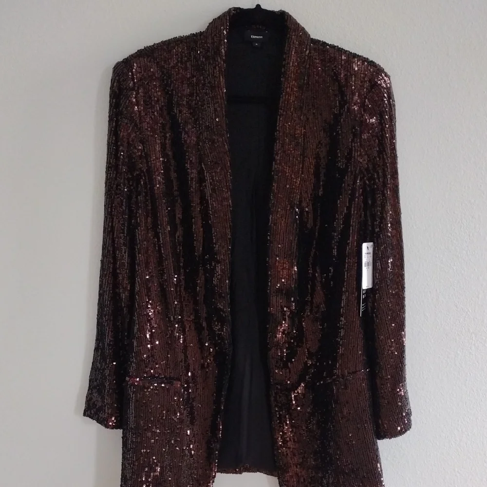 Express Sequin Open Front Boyfriend Blazer, Fully Lined, Size XL 16/18 - Picture 6 of 16